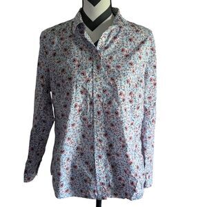 Talbots Petite LP Pink Blue Floral Print 100% Cotton Button Up Shirt